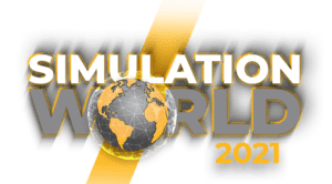 Simulation World logo in gold and grey font