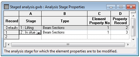 Analysis Stage Properties table Analysis Stage Properties table