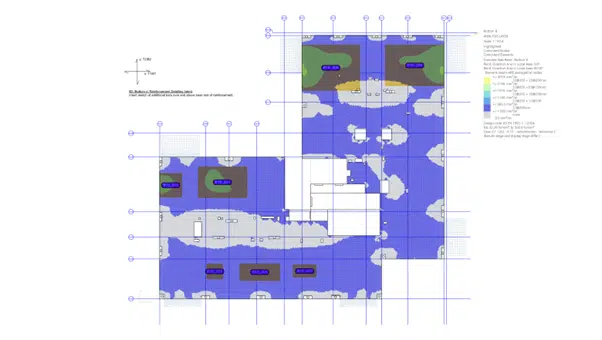 Validation of script results using GSA RC Slab Designer contour plots –bottom reinforcement patches in addition to the base mat