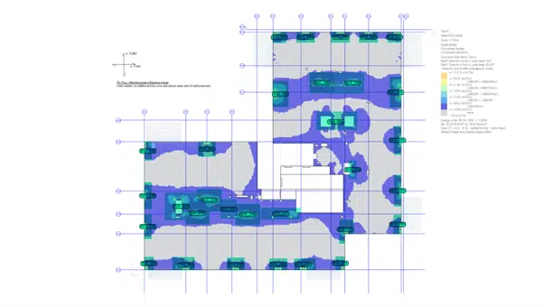 Validation of script results using GSA RC Slab Designer contour plots –top reinforcement patches in addition to the base mat