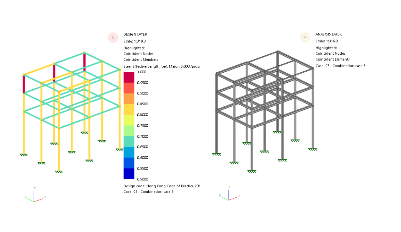 Oasys GSA effective length contours of steel members
