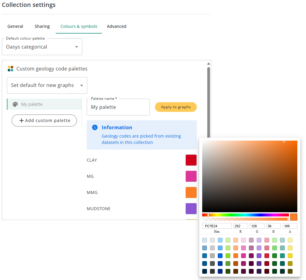 Colour settings Oasys Giraphe
