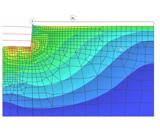 Multi-staged propped undrained excavation - structural displacement at final dig level in Oasys Gofer